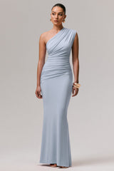 Mardi | Powder Blue Asymmetric Maxi Dress With Ruching