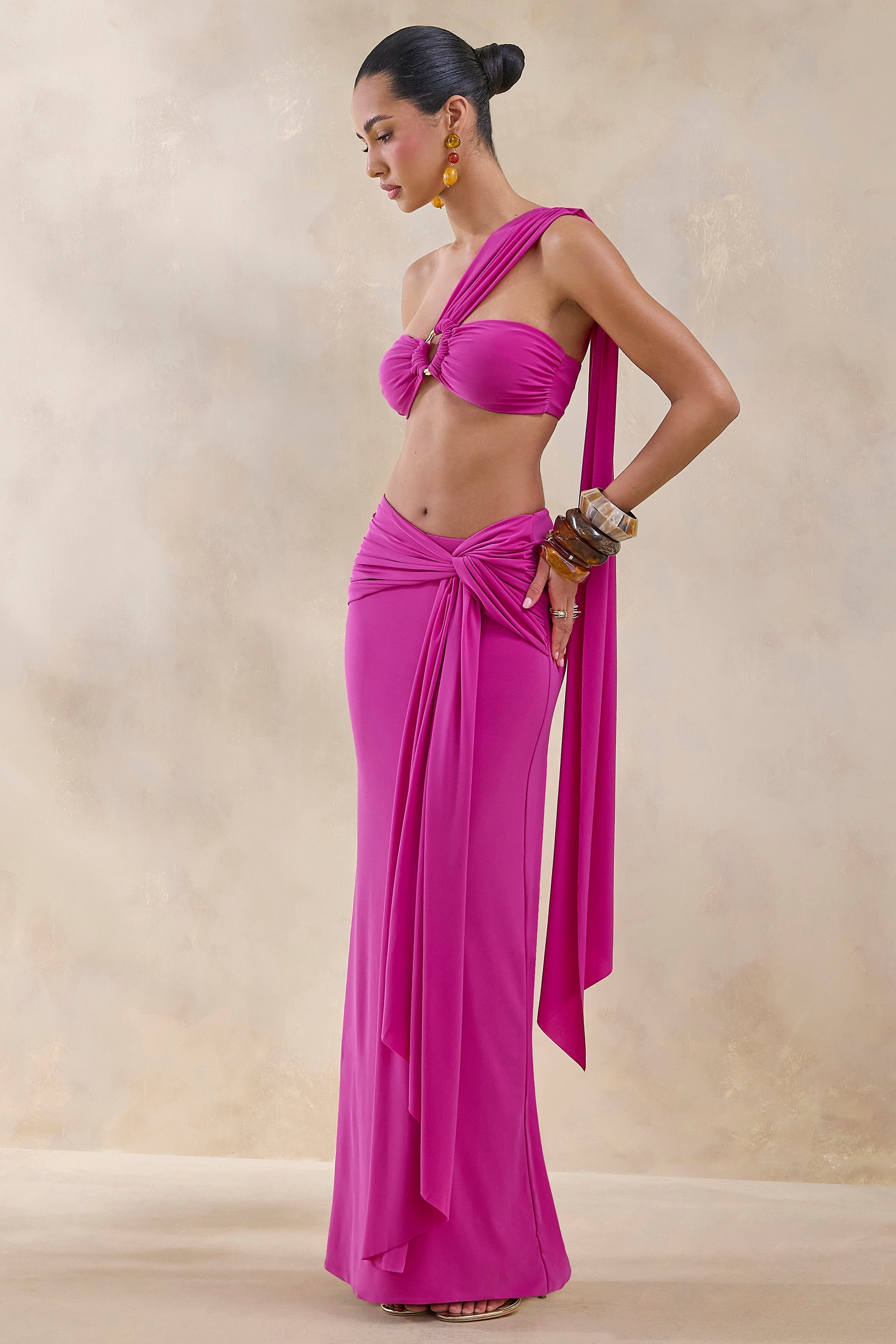 Azura | Hot Pink Wrap Maxi Skirt With Sash