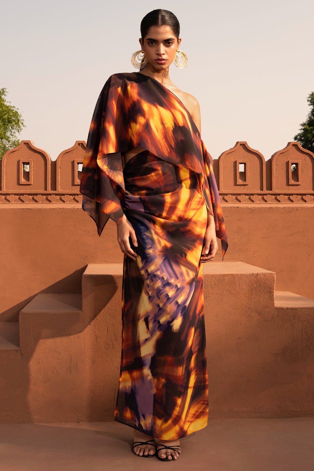 Nadine | Smoke Print Asymmetric Maxi Skirt With Split