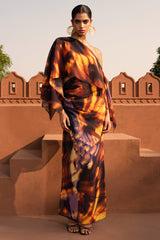 Nadine | Smoke Print Asymmetric Maxi Skirt With Split
