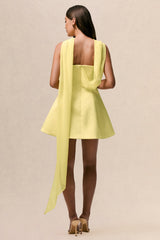 Love Me | Lemon Satin Skater Mini Dress With Chiffon Scarf