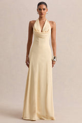 Undeniable | Lemon Cowl-Neck Draped Maxi Dress