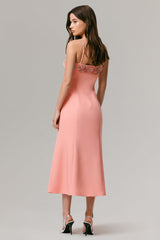 One To Remember | Coral Square-Neck Embellished Midi Dress