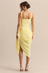 Letitia | Lemon Scoop-Neck Embellished Wrap Midi Dress