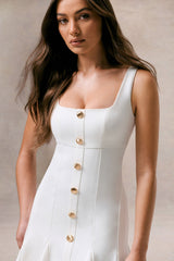 Love Yourself | White Square-Neck Mini Dress With Buttons
