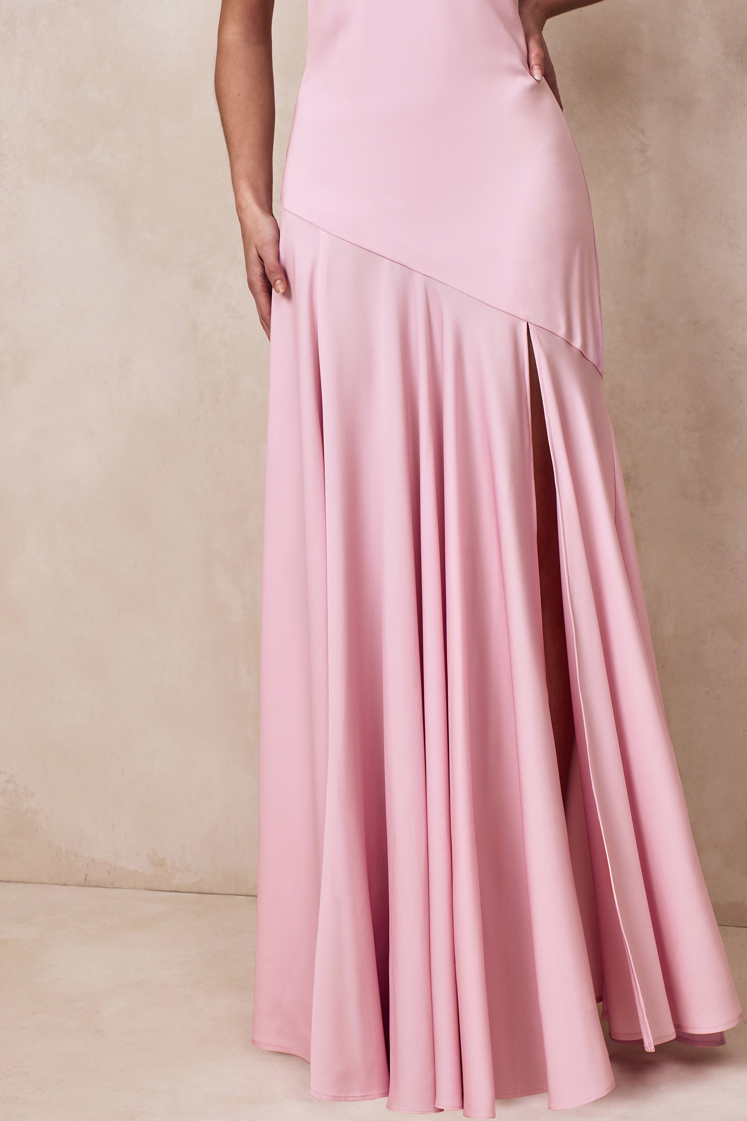 Luscious | Light Pink High-Neck Maxi Dress With Drop-Waist And Bow Detail