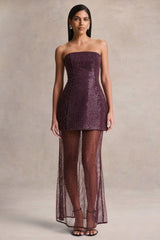Luciana | Purple Sequin Embellished Bandeau Maxi Dress