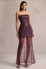 Luciana | Purple Sequin Embellished Bandeau Maxi Dress