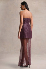Luciana | Purple Sequin Embellished Bandeau Maxi Dress