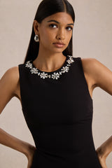 Nalani | Black And White Crew-Neck Mini Dress With Embellishment And Ruffled Detailing