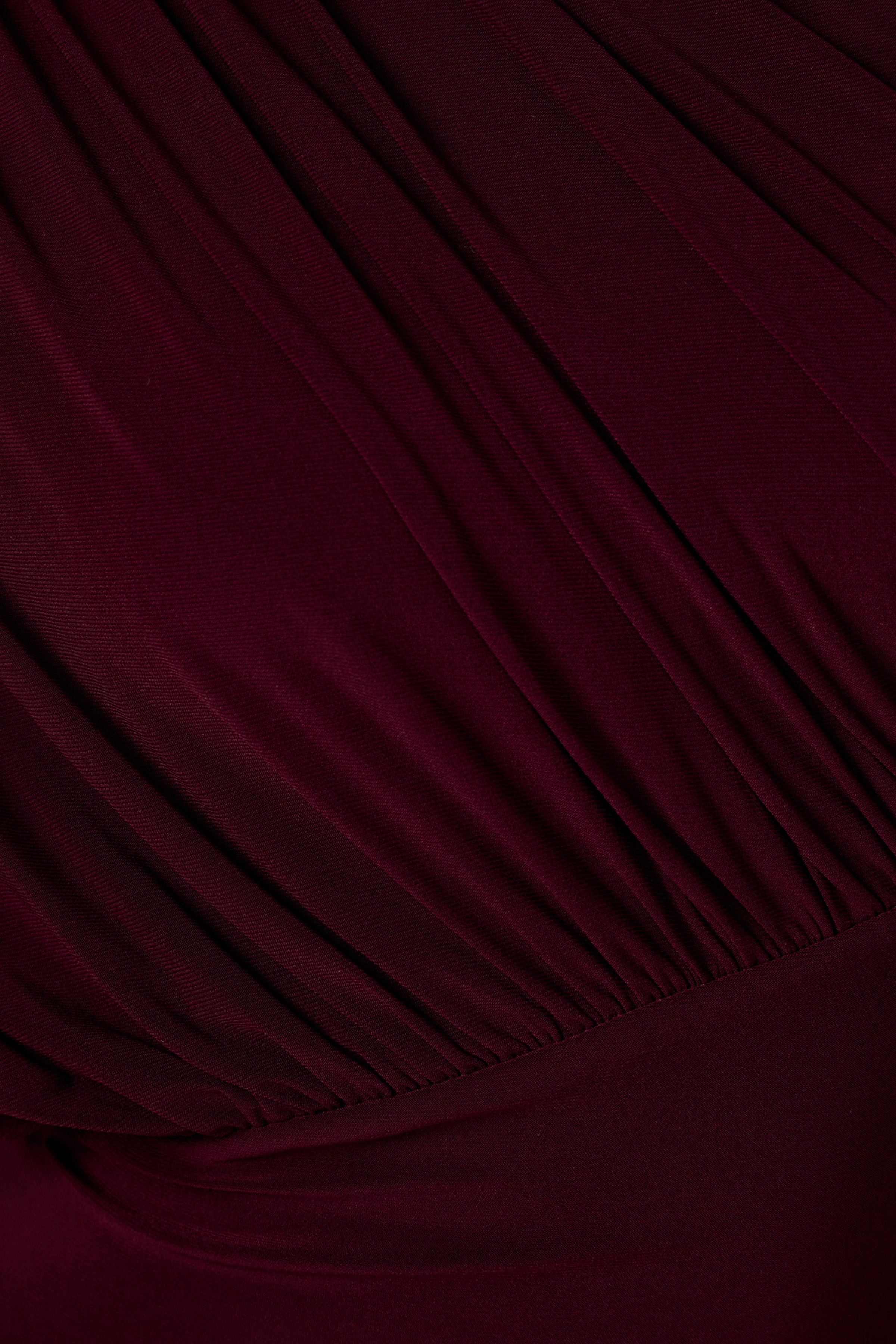 Kelsey | Burgundy Asymmetric-Neck Maxi Dress With Ruched Detailing