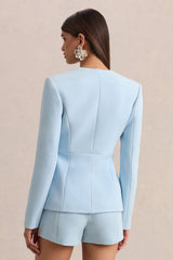 Rosalina | Light Blue Extreme-Plunge Neck Tailored Blazer