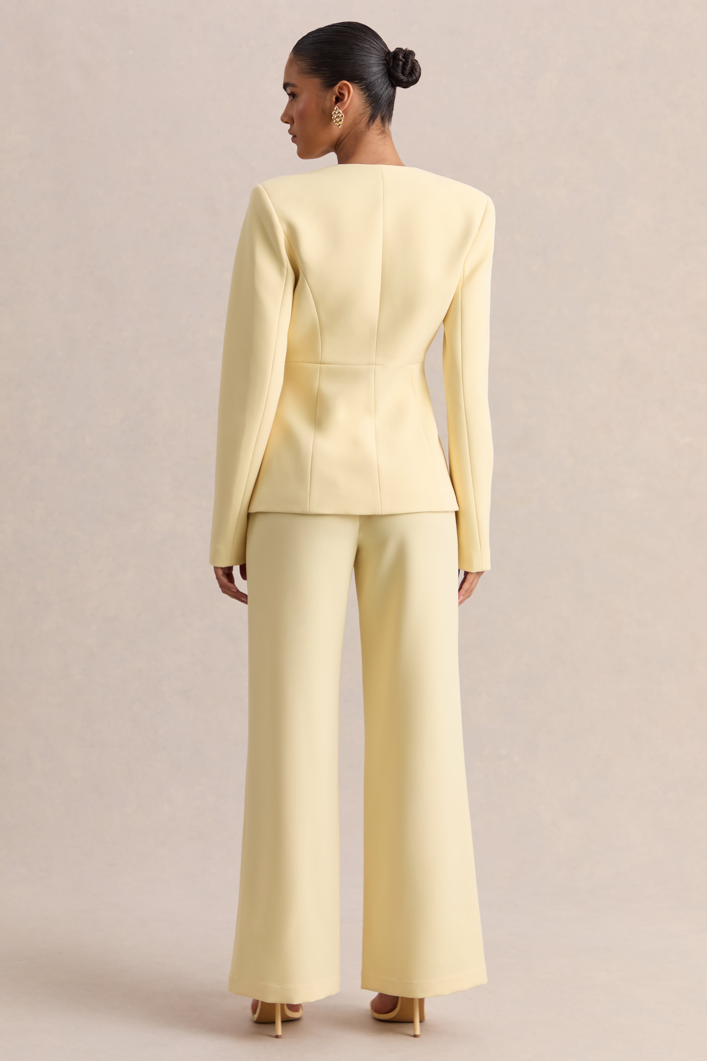 Rosalina | Lemon Extreme-Plunge Neck Tailored Blazer