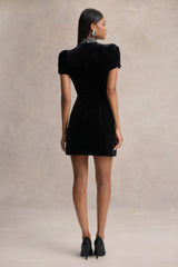 Margot | Black High-Neck Velvet Mini Dress With Embellished Detail