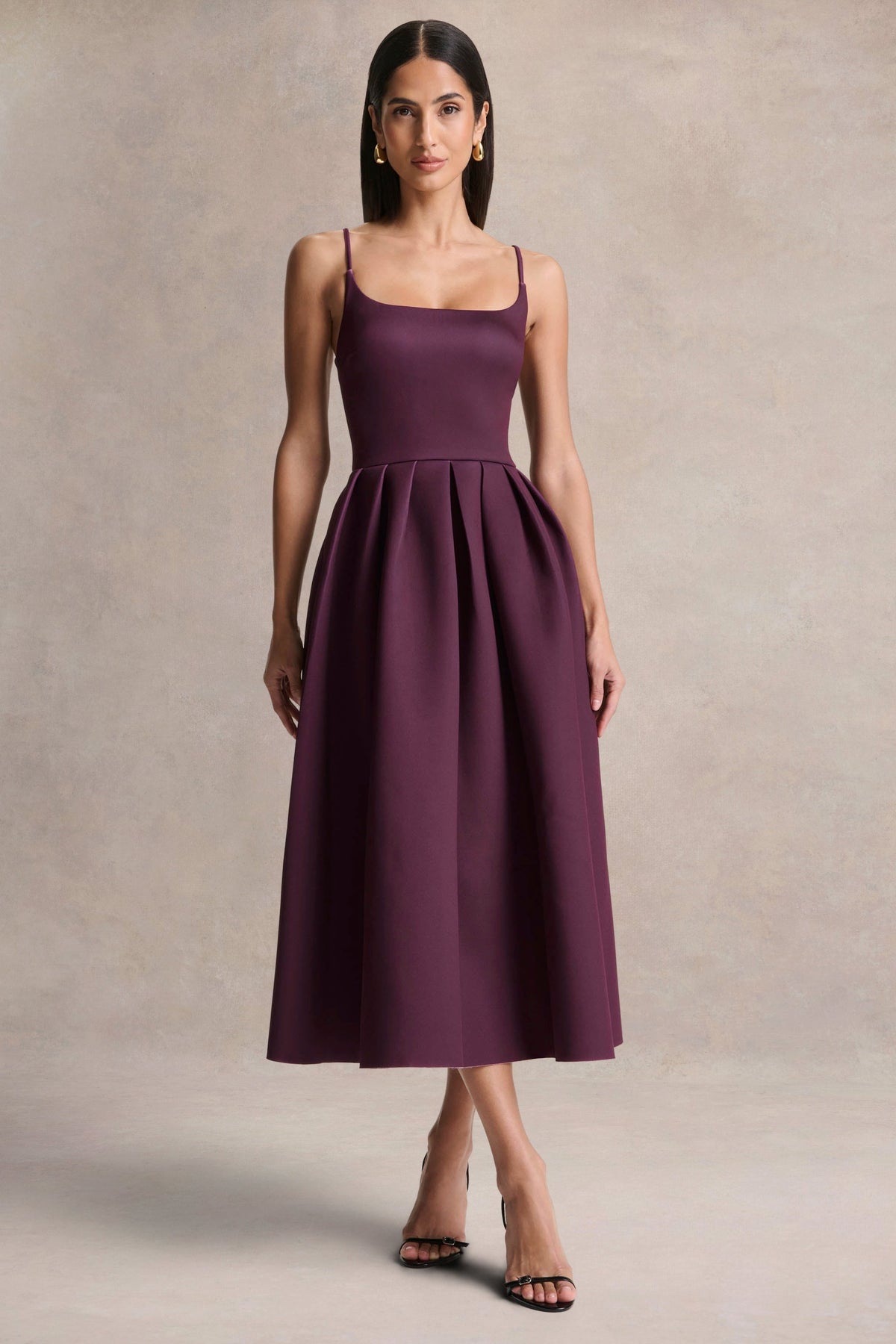 Jamila | Plum Scoop-Neck Midi Dress