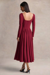 Alison | Burgundy Square-Neck A-Line Midi Dress