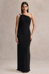 Mandy | Black Asymmetric-Neck Maxi Dress