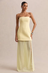 Chessa | Lemon Boat-Neck Maxi Dress With Sheer Cape