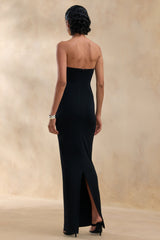 Milania | Black Asymmetric-Neck Maxi Dress With Twist-Sleeve