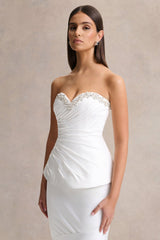 Ambria | White Satin Hand-Embellished Sweetheart-Neck Corset Top