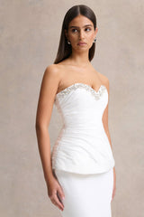 Ambria | White Satin Hand-Embellished Sweetheart-Neck Corset Top