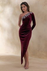 Nyssa | Burgundy Embellished Asymmetric-Neck Maxi Dress