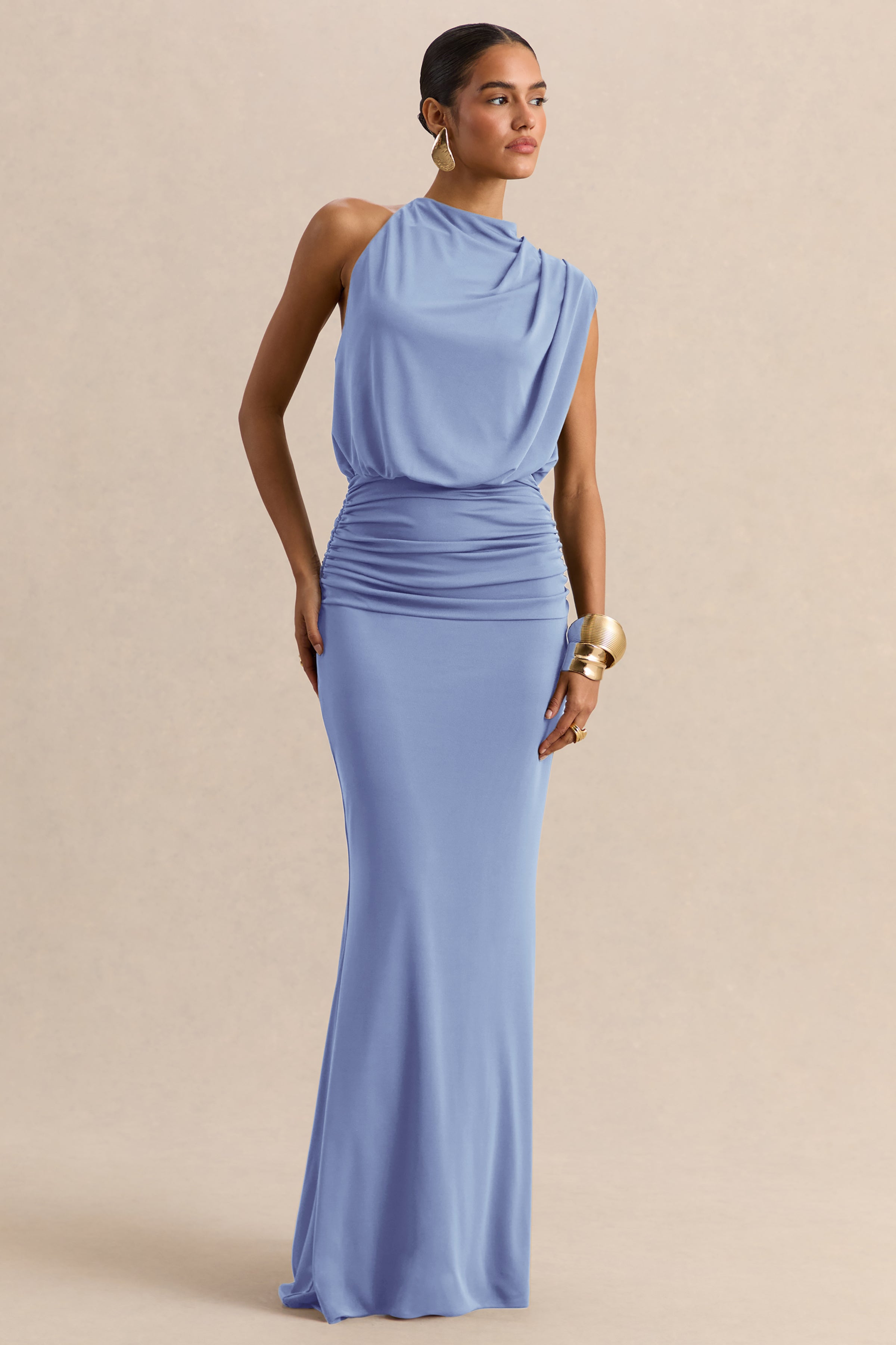 Umaira | Powder Blue High-Neck Maxi Dress