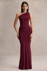 Ottilie | Burgundy Asymmetric-Neck Maxi Dress