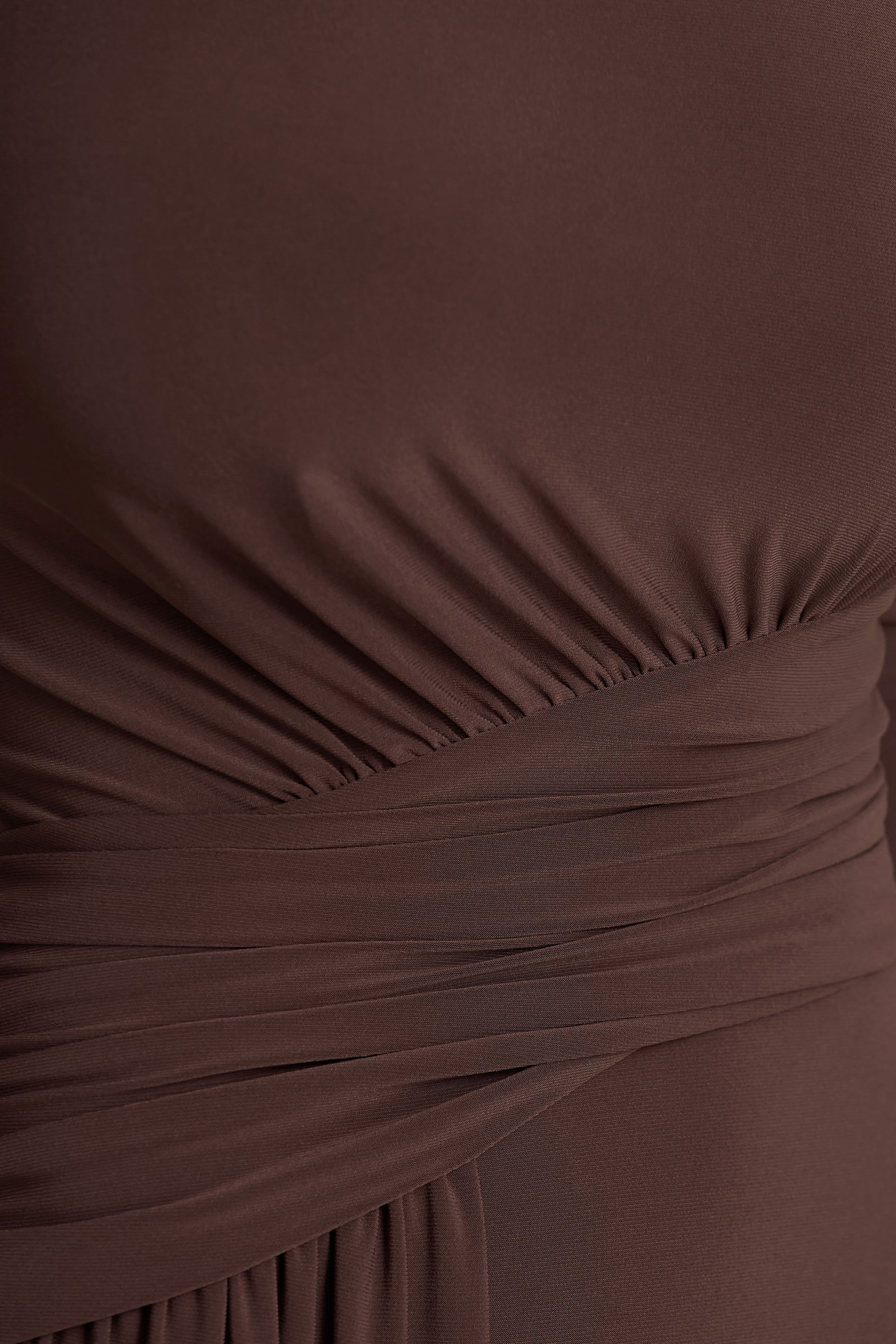 Virelle | Brown Boat-Neck Maxi Dress With Wrap Detail And Sash