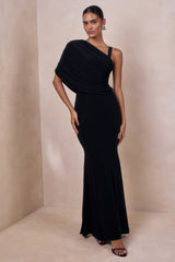 Sylvie | Black Asymmetric-Neck Maxi Dress