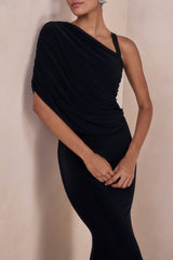 Sylvie | Black Asymmetric-Neck Maxi Dress