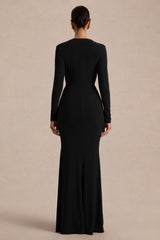 Command | Black Plunge-Neck Maxi Dress With Front-High Split