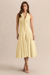 Elise | Lemon Plunge-Neck Midi Dress With Drop-Waist