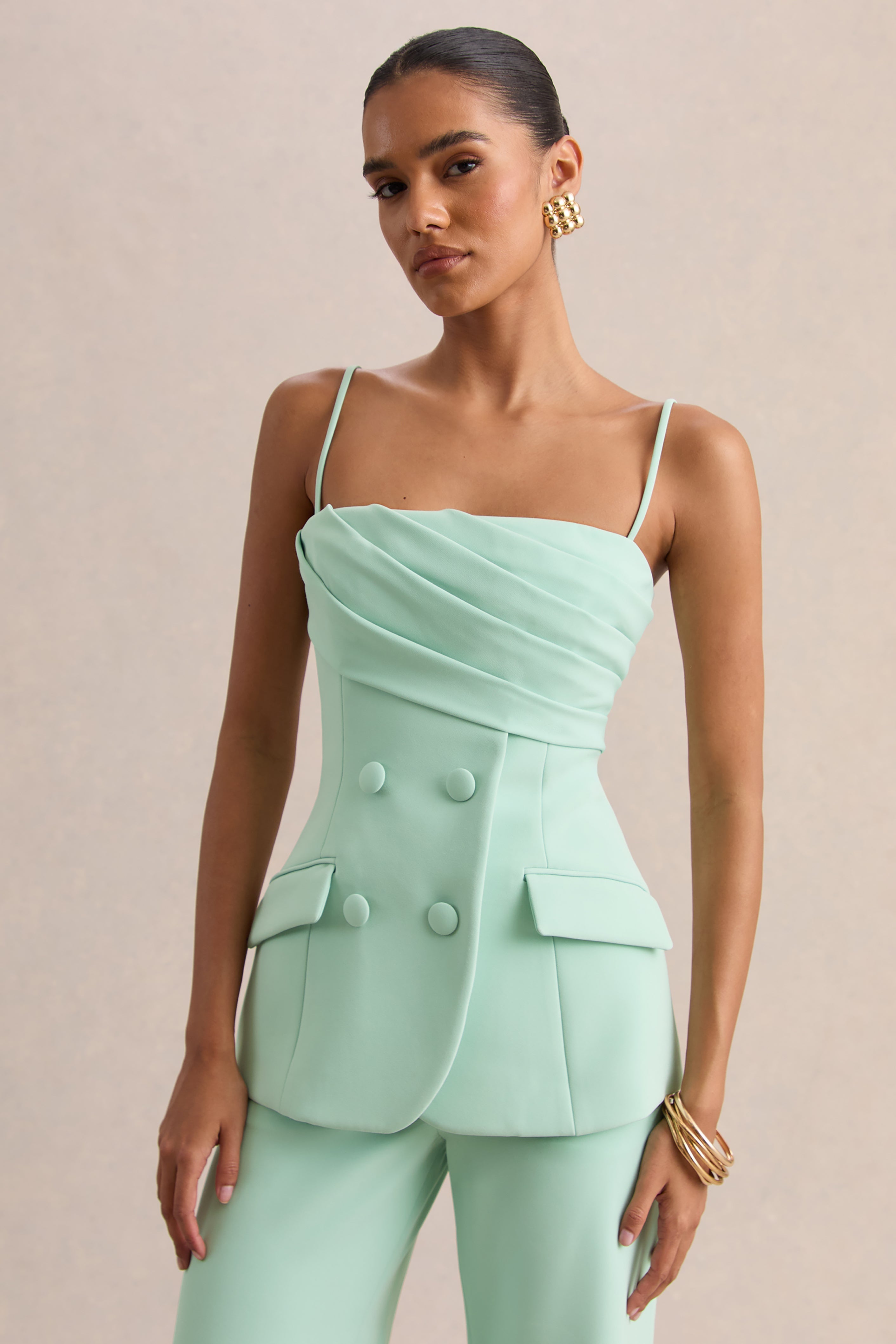Lunivra | Sage Square-Neck Tailored Top