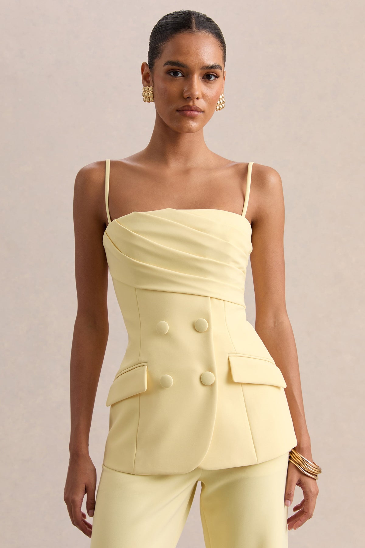 Lunivra | Lemon Square-Neck Tailored Top