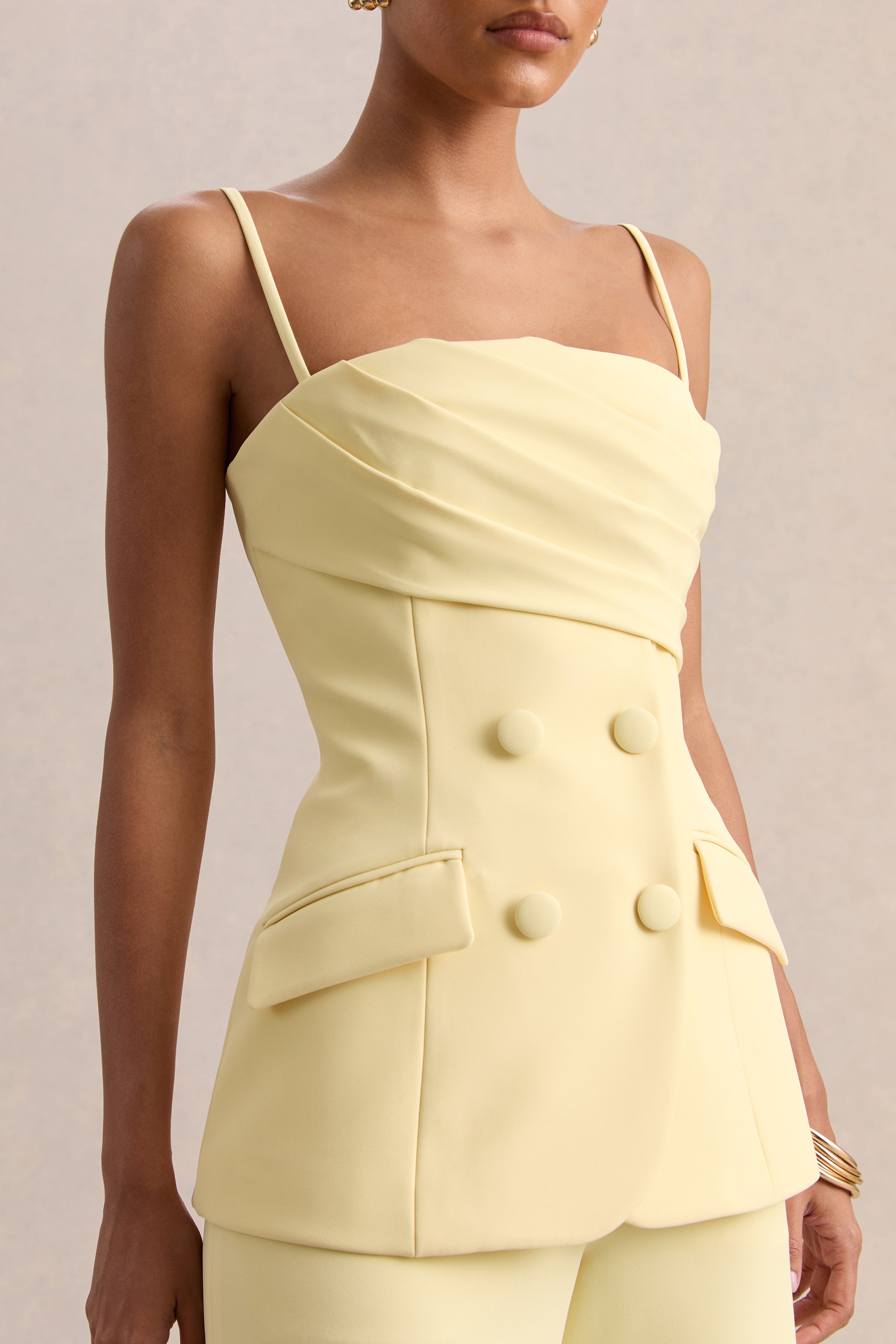 Lunivra | Lemon Square-Neck Tailored Top