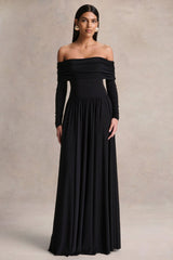 Saskia | Black Bardot-Neck Maxi Dress