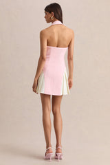 Valetta | Light Pink Plunge-Neck Tailored Mini Dress