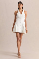Valetta | White Plunge-Neck Tailored Mini Dress