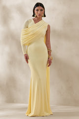 Rubelle | Lemon Asymmetric-Neck Maxi Dress With Draped-Detailing
