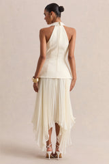 Marvelle | Cream Plunge-Neck Maxi Dress With Hanky Hem