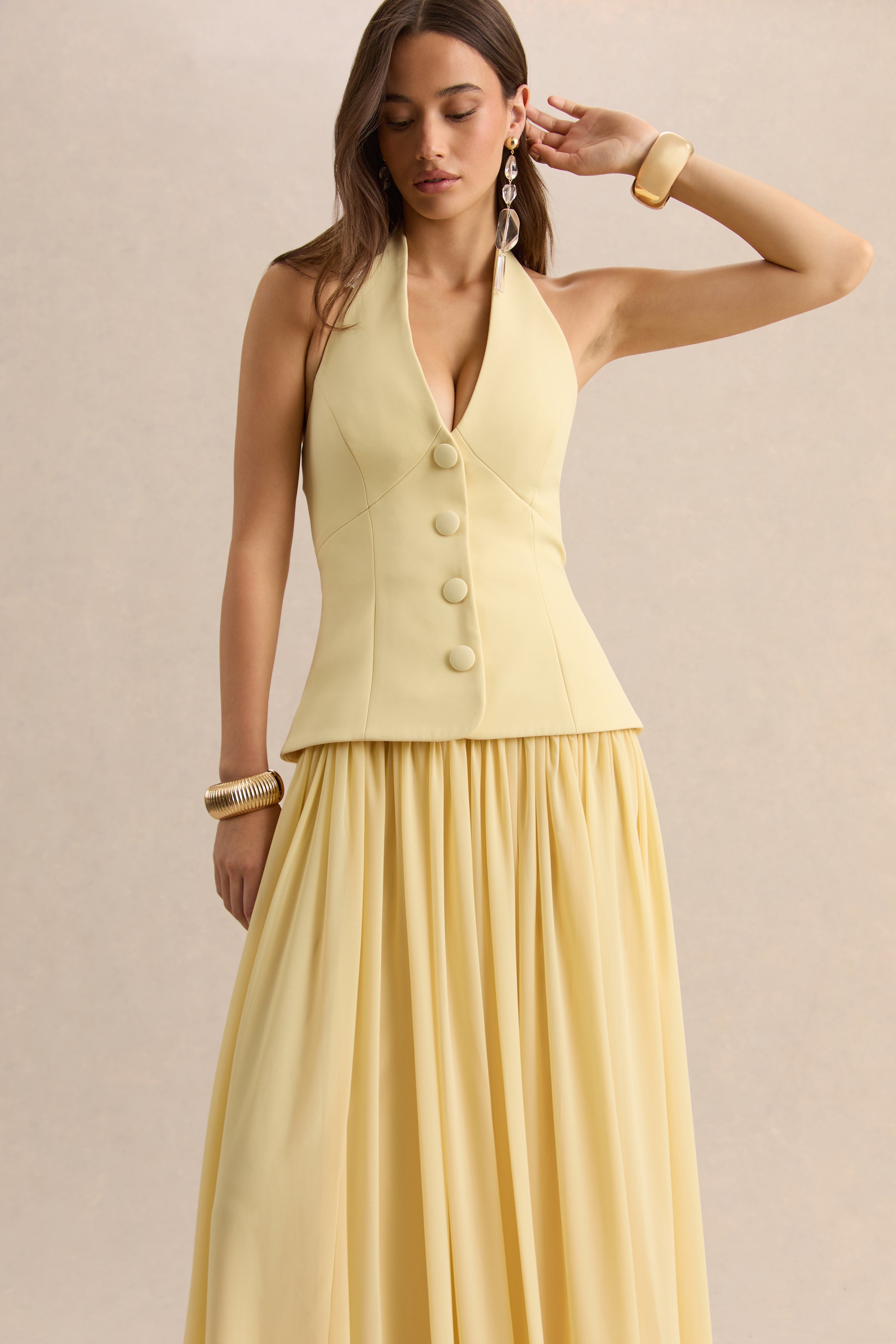 Zarina | Lemon Plunge-Neck Maxi Dress
