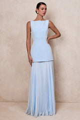 Hadley | Powder Blue Boat-Neck Maxi Dress With Drop-Waist