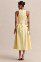 Magnora | Lemon Crew-Neck Belted Midi Dress