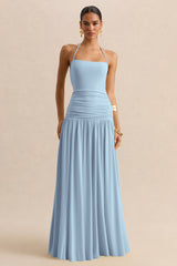 Nicolette | Powder Blue Square-Neck Maxi Dress With Ruched-Detailing