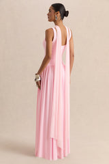 Aurina | Pink Square-Neck Maxi Dress With Scarf-Detail