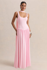 Aurina | Pink Square-Neck Maxi Dress With Scarf-Detail