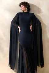 Chantelle | Black High-Neck Maxi Dress With Drop-Waist And Cape-Sleeves