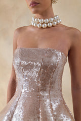 Dalisse | Nude Sequin Bandeau Corset Maxi Dress