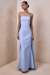 Avery | Powder Blue Bandeau Maxi Dress With Embellished Scarf